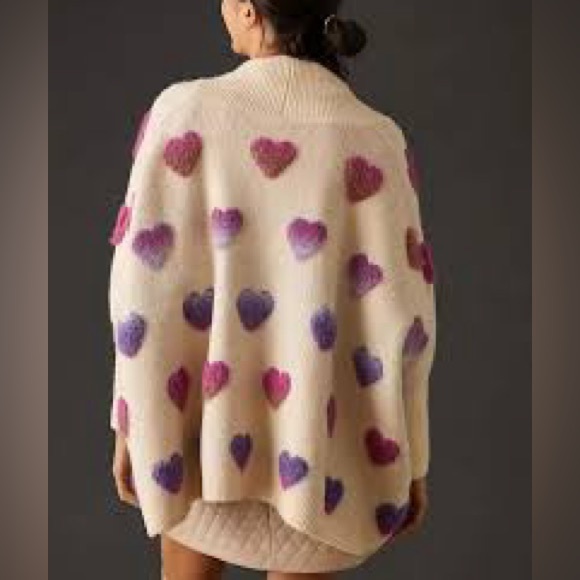 Anthropologie Heart Cardigan Purple Pink Cream - Picture 9 of 9